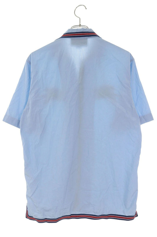 GUCCI Tiger Embroidered Open Collar S/S Shirt Blue Size S
