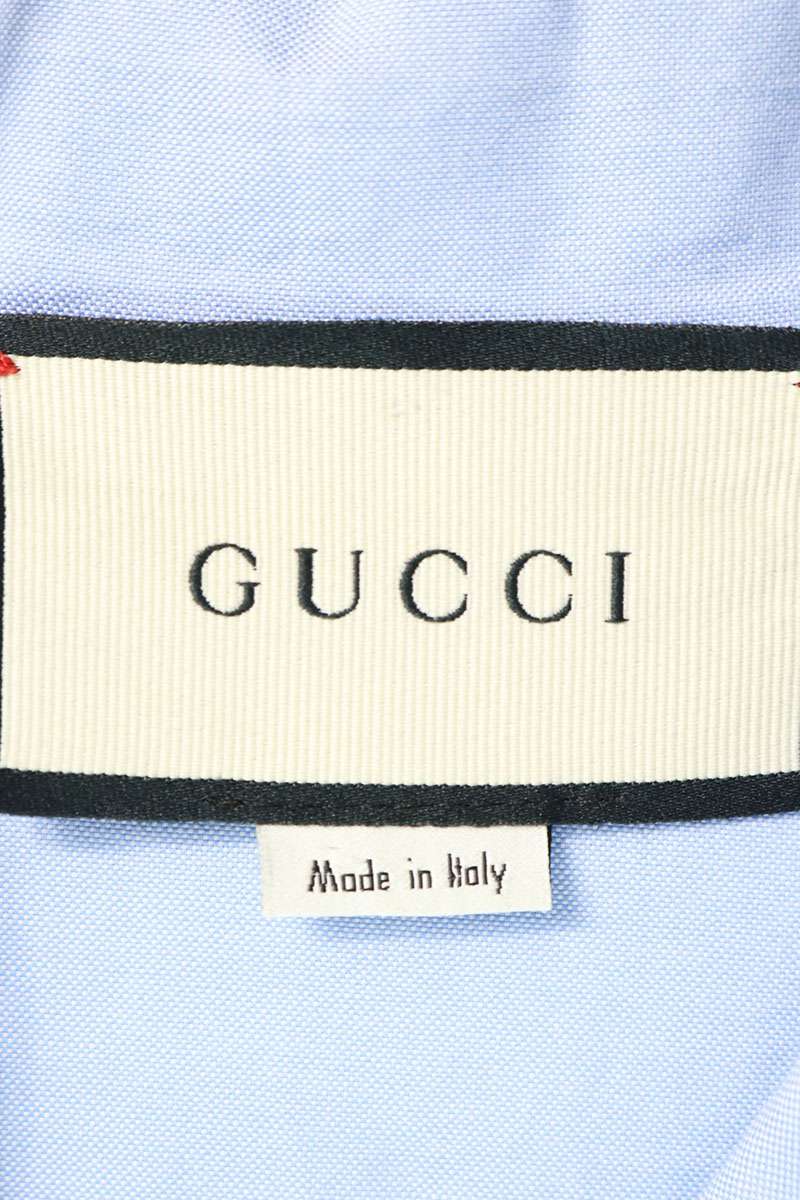 GUCCI Logo Embroidered Script Shirt Blue/White Size 46
