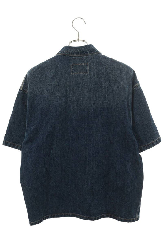 PRADA Logo Plate Denim Short Sleeve Shirt Indigo Size XS