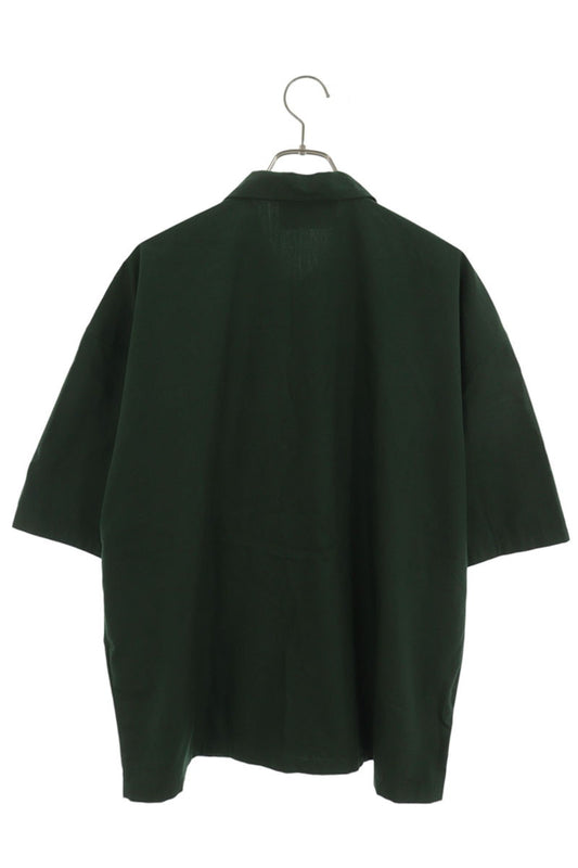 PRADA Logo Print Zip-Up Short Sleeve Shirt Green Size L