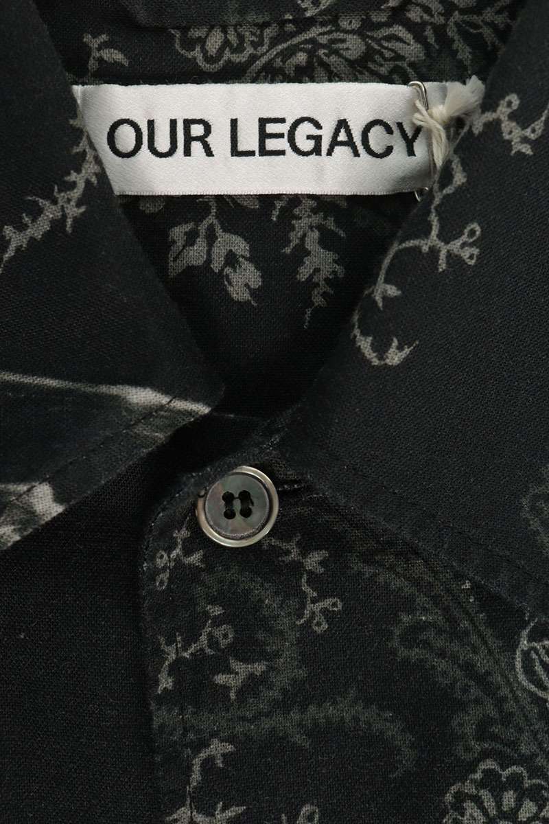 OUR LEGACY 26SS Skull Print Linen S/S Shirt Black Size 48