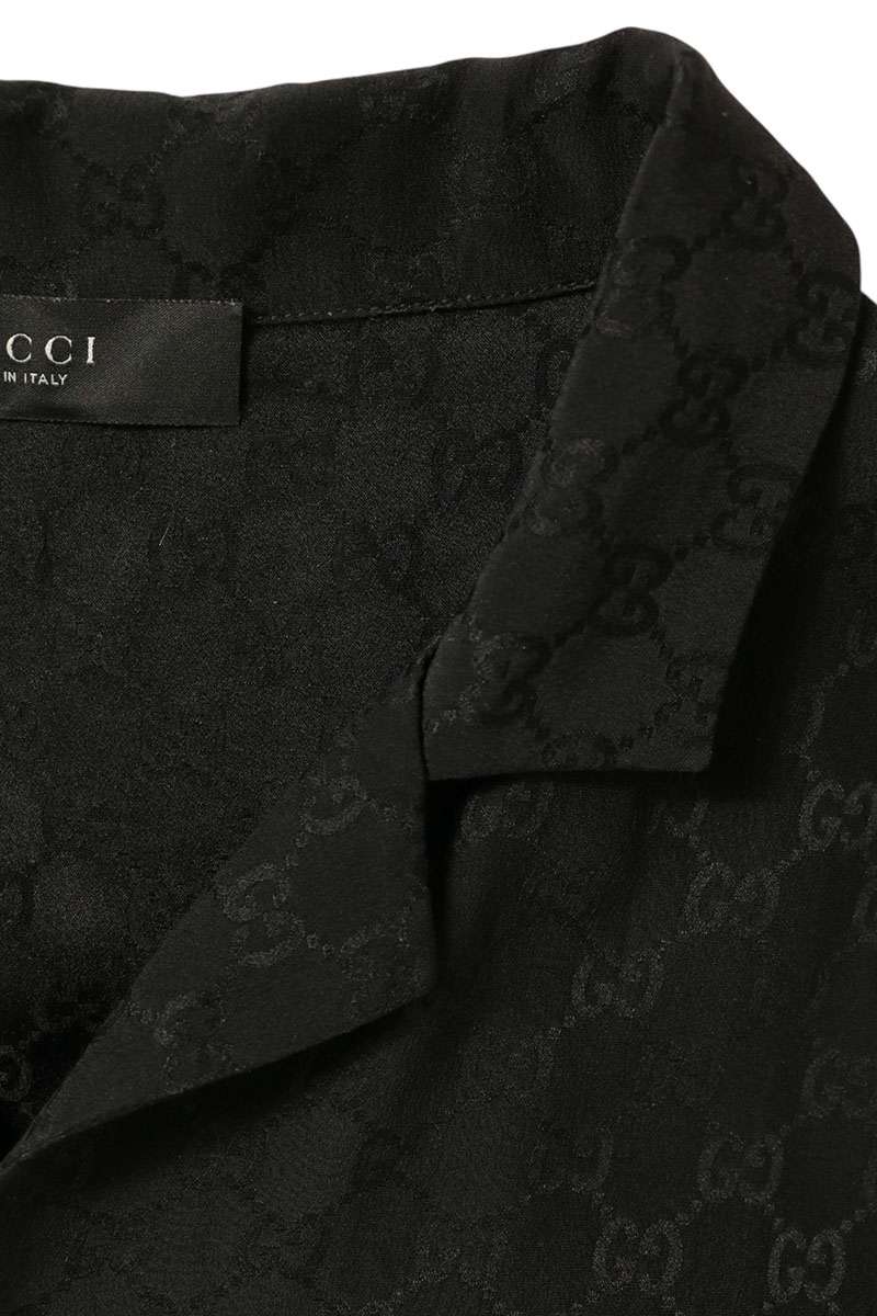GUCCI Black GG Jacquard Silk Bowling Shirt Size 54