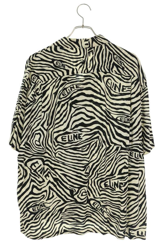 CELINE Zebra Print Rayon S/S Shirt White Black Size 38