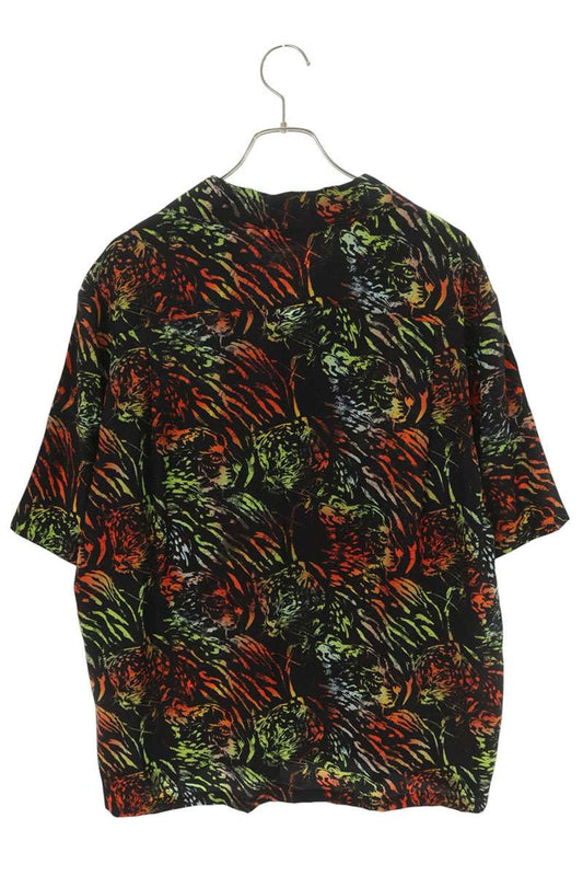 CELINE Tiger Print Hawaiian Silk Short Shirt Black Size 39