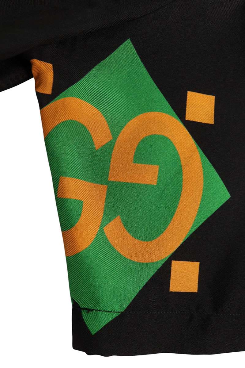 GUCCI Green GG Print Silk Short Sleeve Shirt Size 48