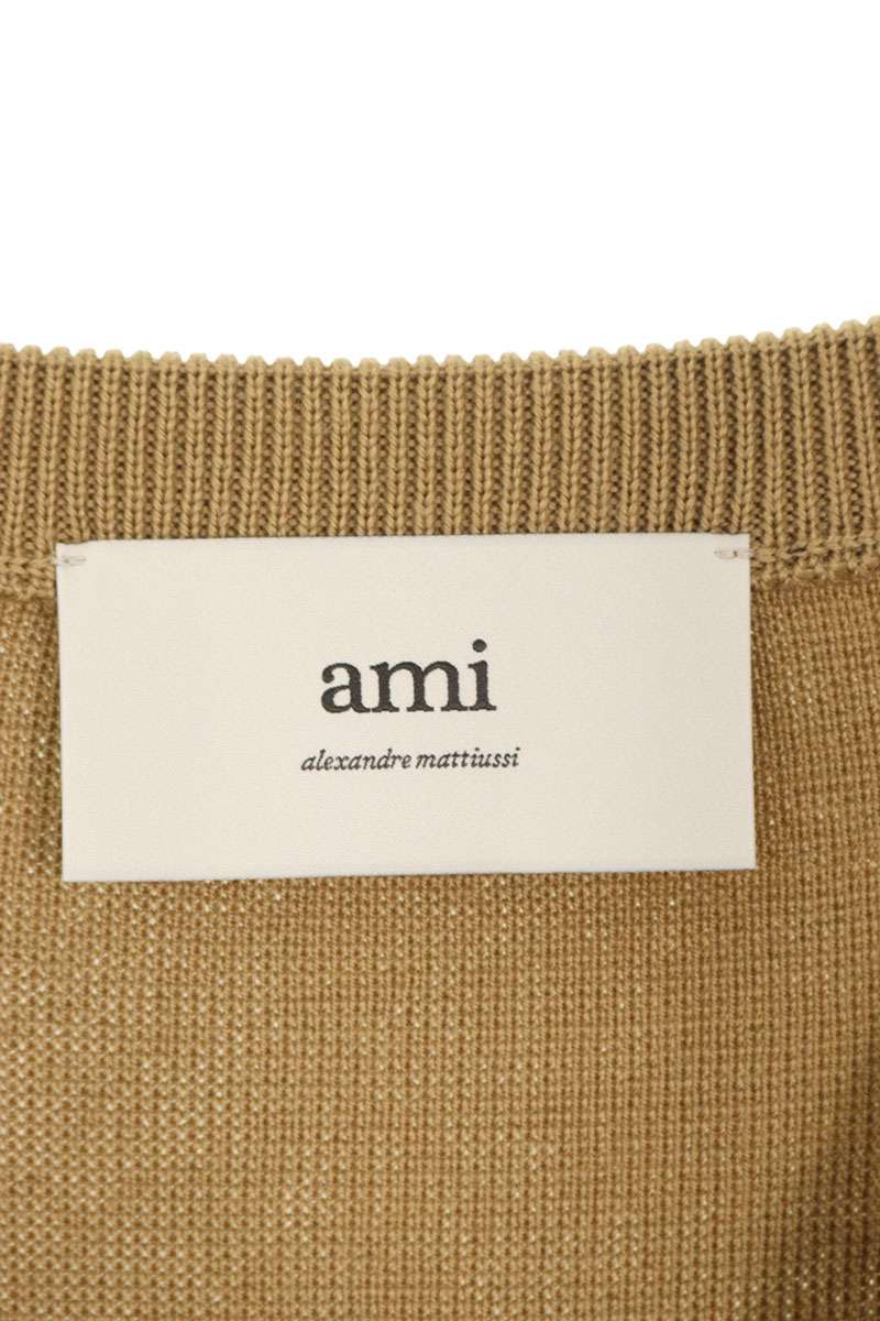 AMI 25AW Heart A Embroidered Wool Cardigan Brown Size L