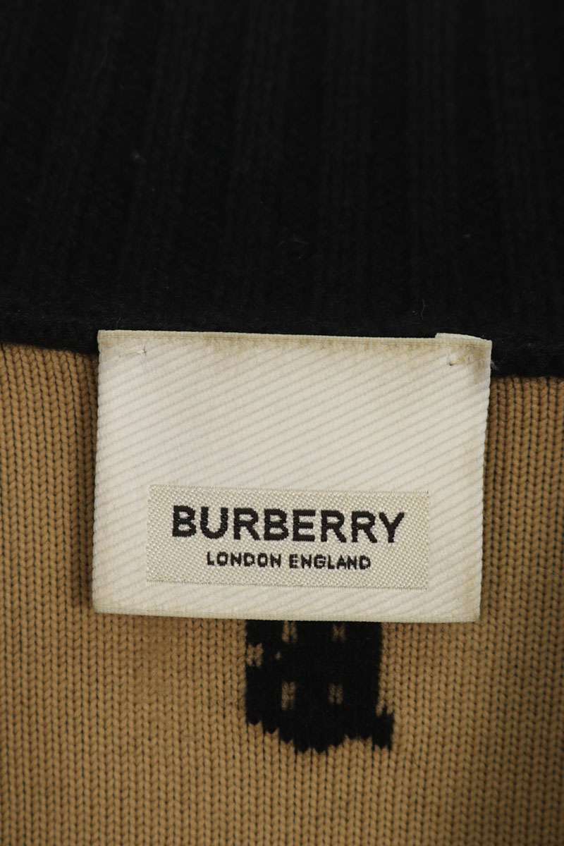 Burberry TB Logo All-Over Print Knit Cardigan Black x Beige Size L