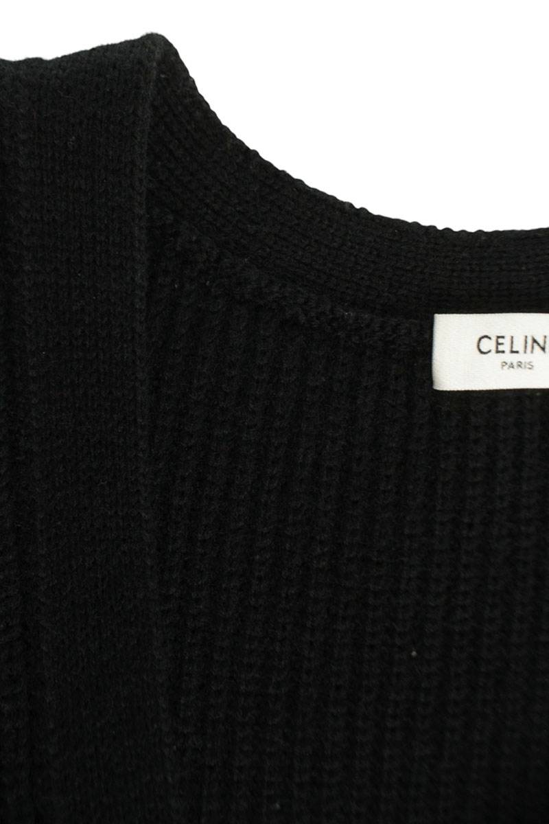 CELINE Black/White College C Logo Wool Knit Cardigan Size M