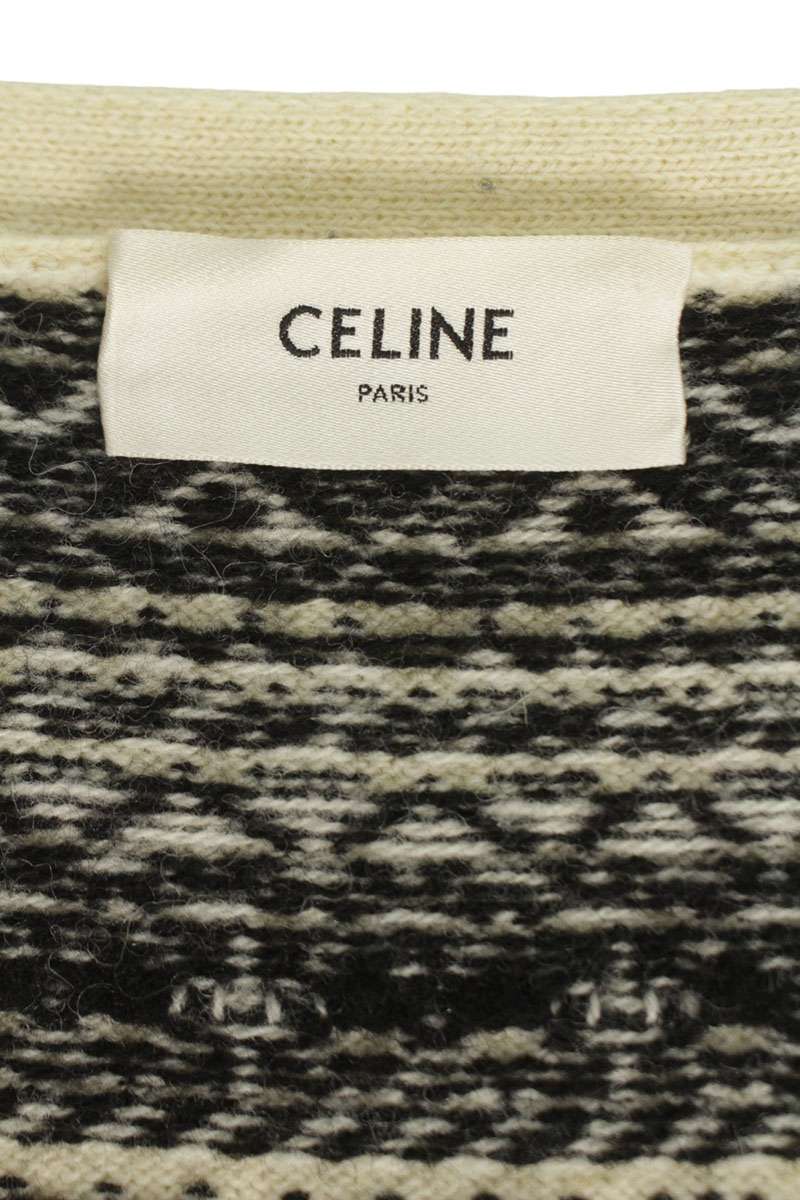 CELINE Wool Jacquard Loose Cardigan White Multi Size M
