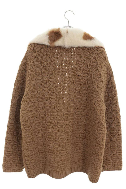 GUCCI Detachable Shearling Collar Knit Cardigan Brown Size M