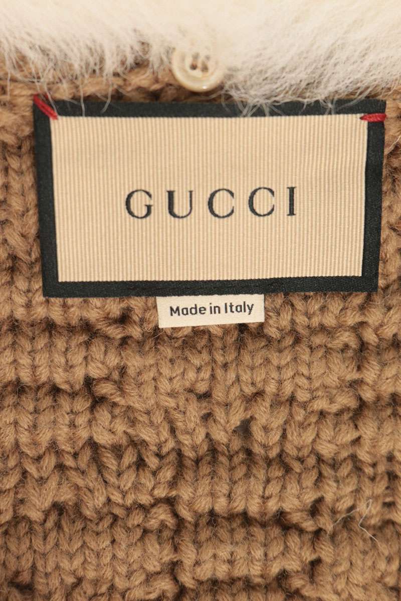 GUCCI Detachable Shearling Collar Knit Cardigan Brown Size M