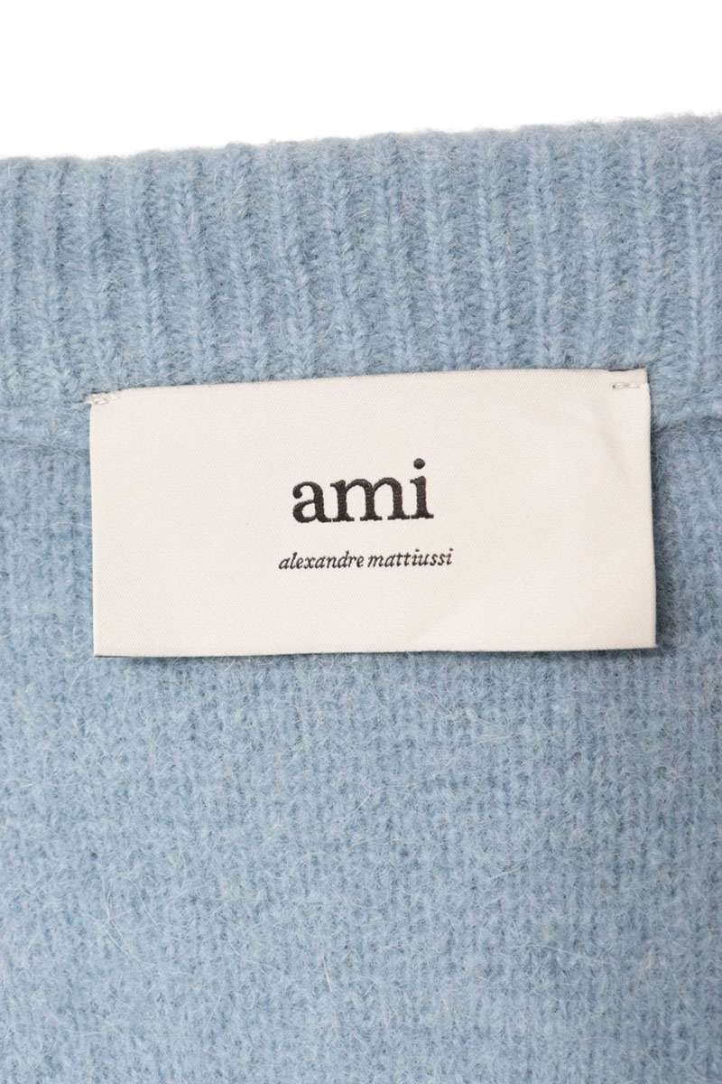 AMI Alexandre Mattiussi Heart Logo Light Blue Cardigan Size M