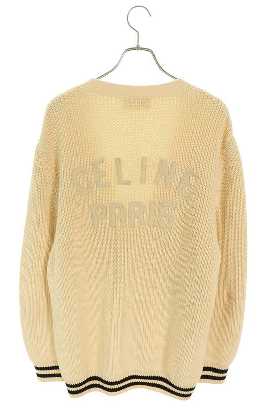 CELINE Back Logo Felt Patch Cardigan Off White Size M