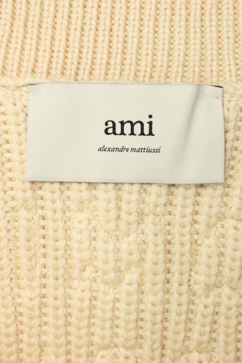 AMI 25SS Embroidered V-Neck Knit Sweater White Size XL