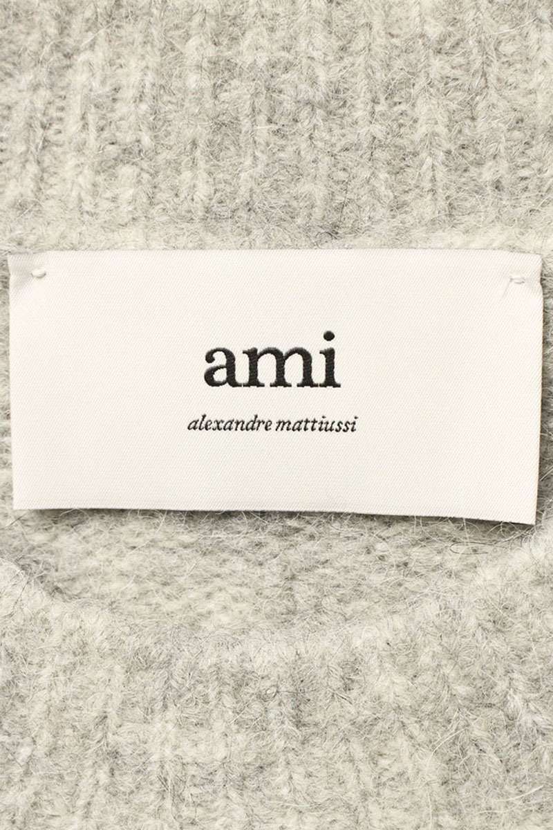 AMI 25AW Logo Embroidered Alpaca Blend Knit Gray Size L