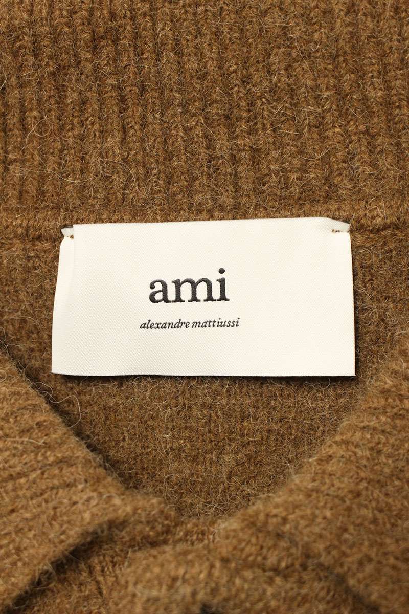 AMI 25AW Embroidered Polo Knit Sweater Brown Size XL