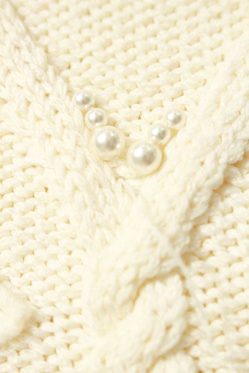 LOUISVUITTON Pearl Embellished Cable Knit White Size L