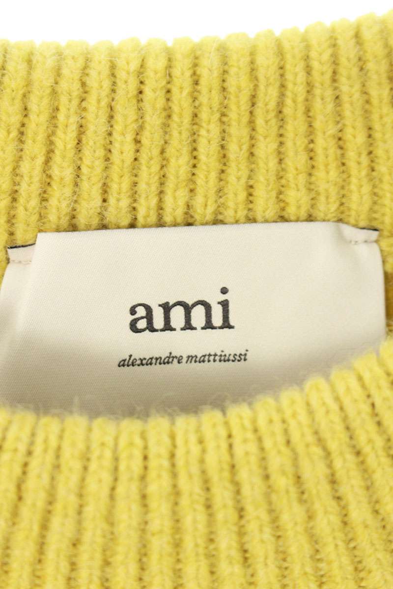 AMI 25AW Embroidered Crewneck Knit Sweater Yellow Size XL