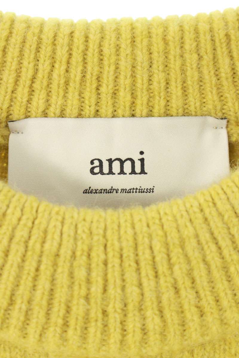AMI 25AW Embroidered Crewneck Knit Sweater Yellow Size M