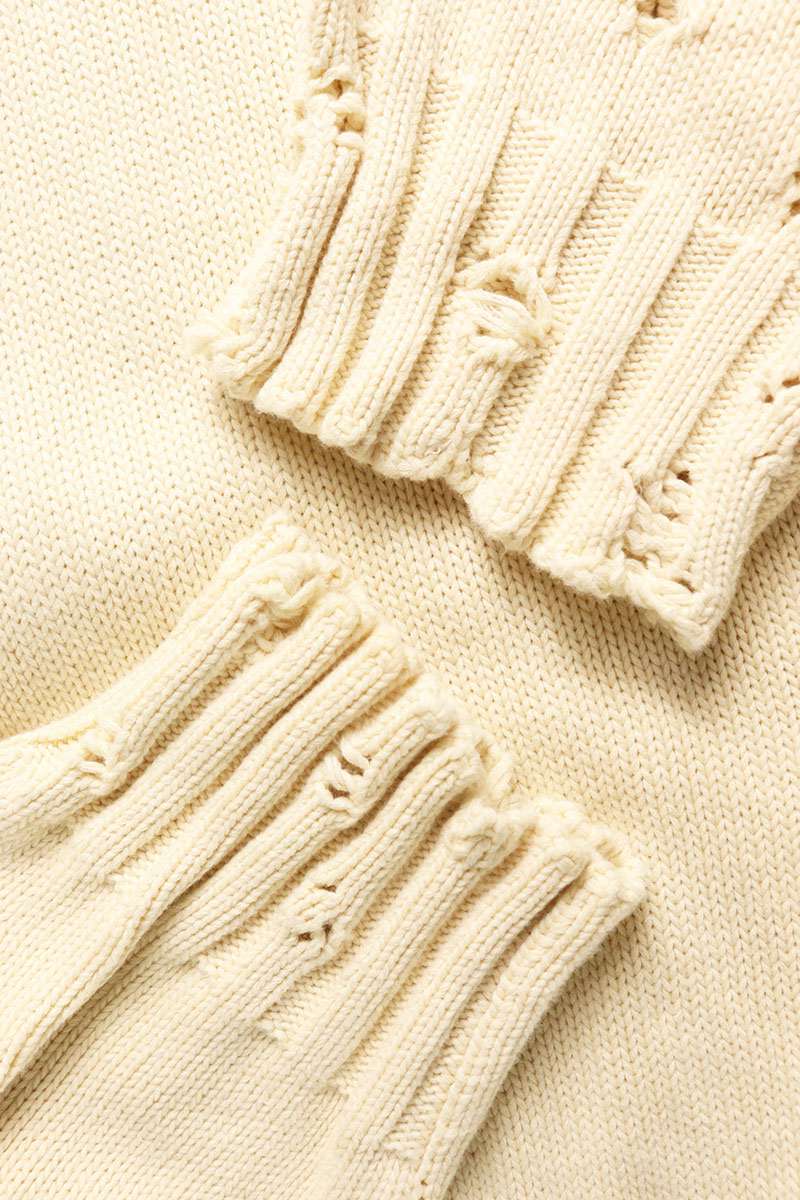 Marni 22AW Beige Distressed Neck Logo Stitch Knit Size XL