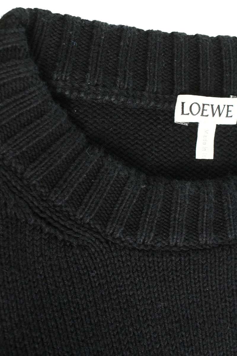 LOEWE Logo Embroidered Crewneck Cotton Knit Black Size S