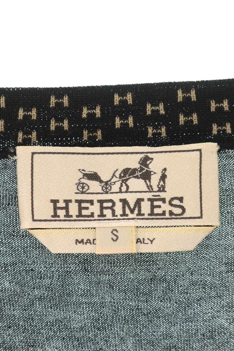 Hermes V-Neck Cotton Knit Sweater Black Size S