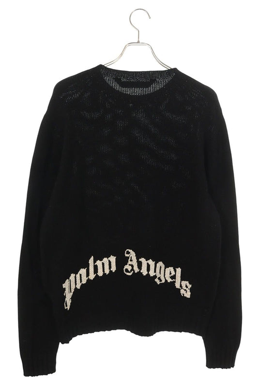 Palm Angels Logo Crewneck Wool Knit Sweater Black Size XL