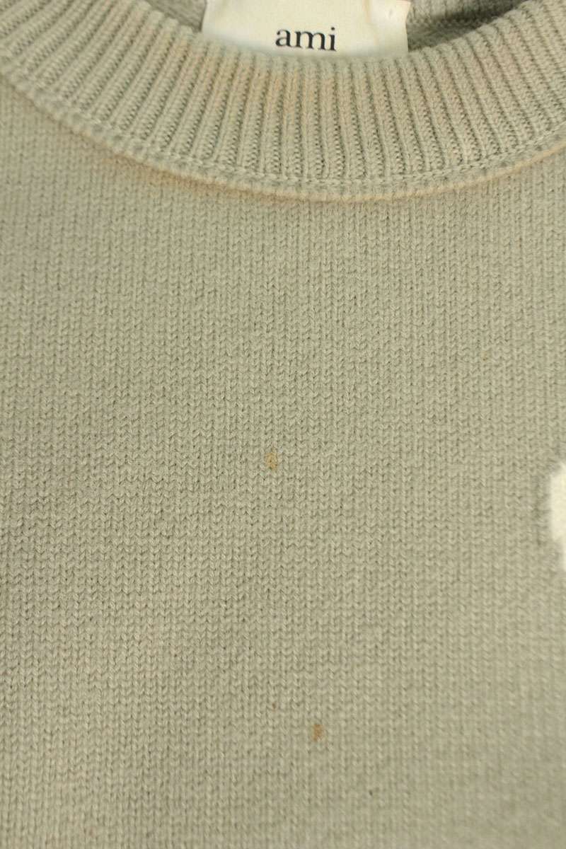 AMI Logo Crewneck Knit Sweater Gray Size M
