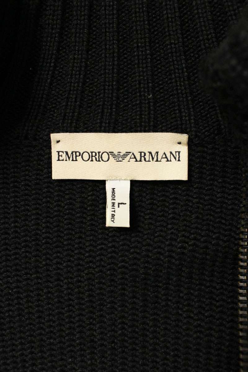 EMPORIO ARMANI Black Faux Leather Trim Driver's Knit Size L