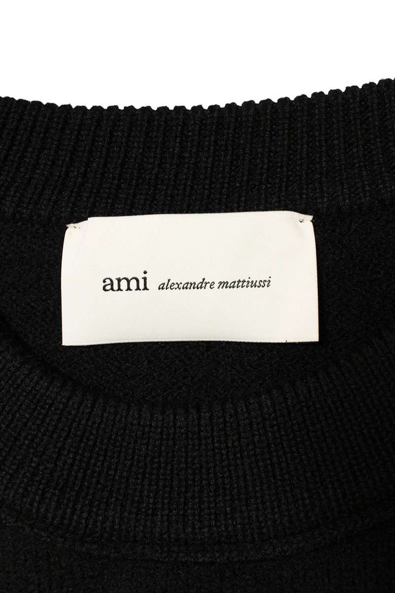AMI 26SS Embroidered Knit Sweater Black x Red Size XXL