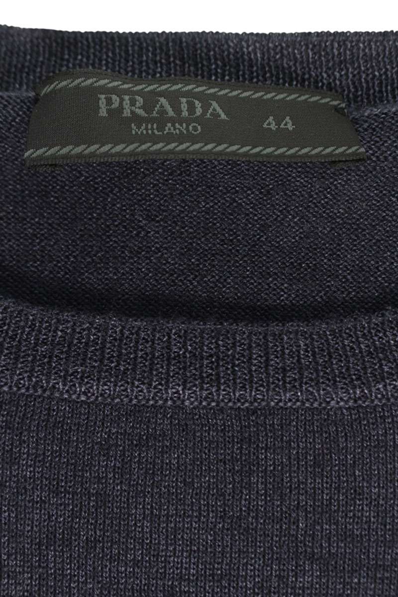 Prada Wool Silk High-Gauge Crewneck Knit Dark Gray Size S