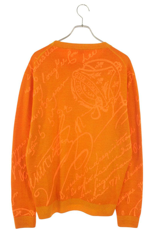 Berluti ACR All-Over Print Cashmere Knit Sweater Orange Size XL