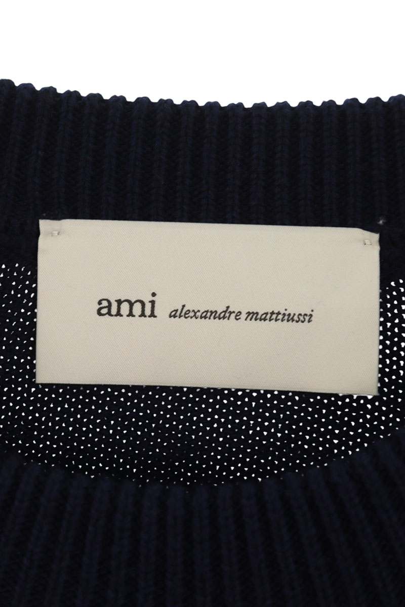 AMI 26SS Embroidered Crewneck Knit Sweater Blue x White Size XXL