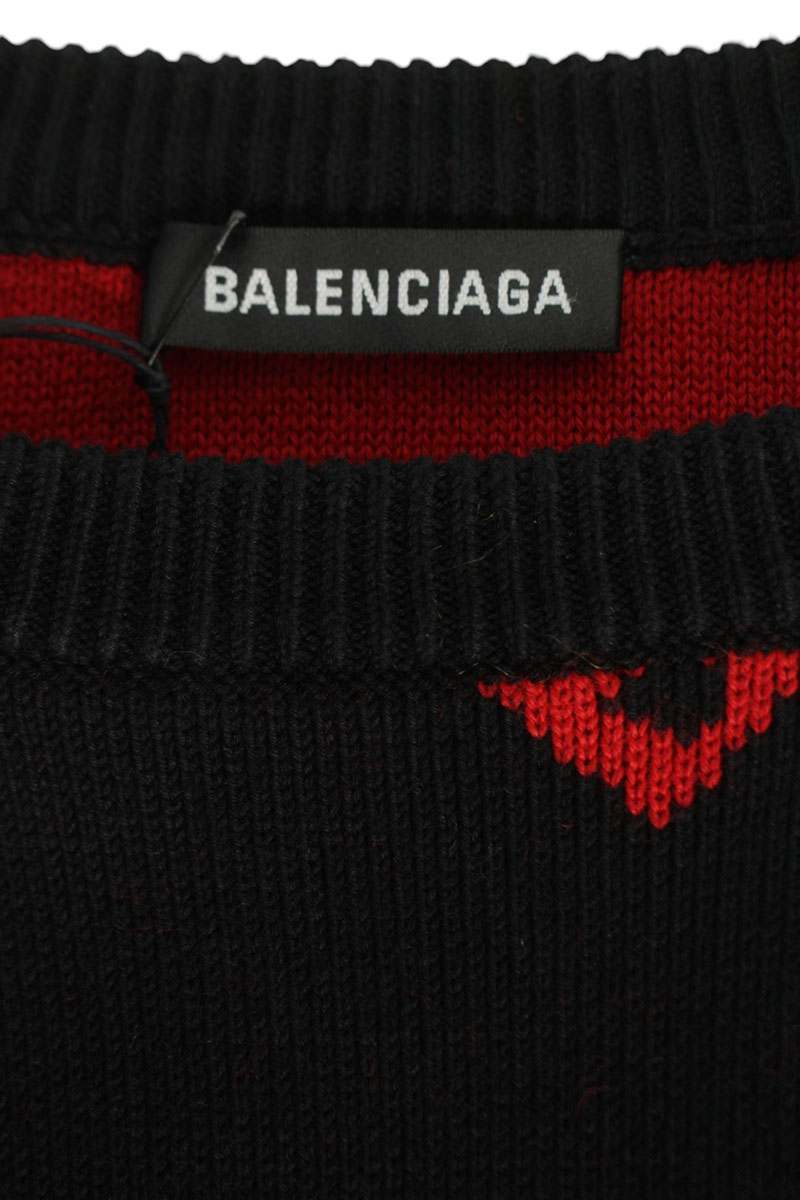 Balenciaga Logo All-Over Print Knit Sweater Black x Red Size L