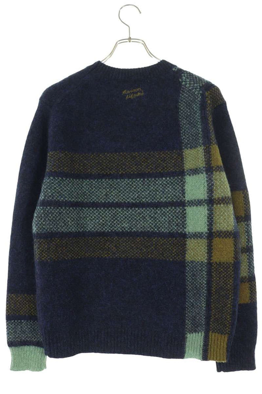 Maison Kitsune All-Over Plaid Knit Sweater Blue Size XS