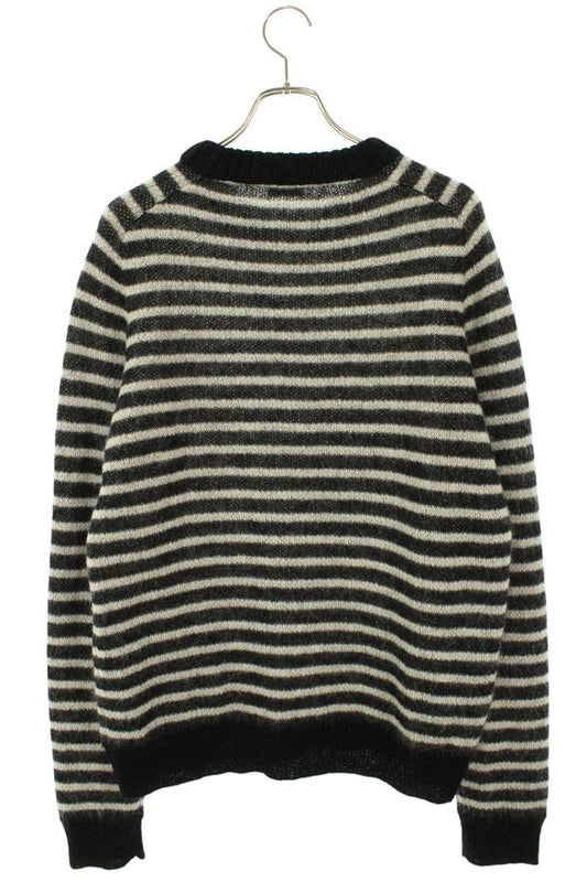 Saint Laurent Paris Boarder Knit Sweater Black x White Size XL