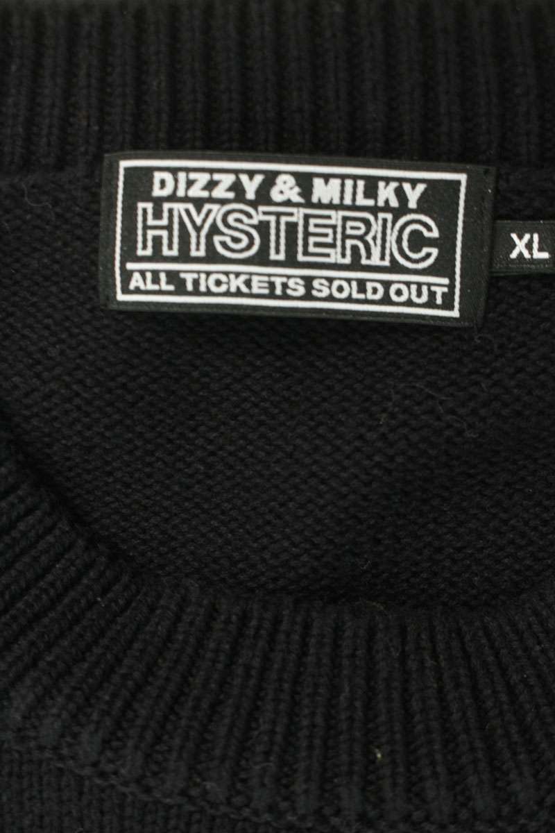 HYSTERIC GLAMOUR 24AW Logo Crewneck Knit Black Cotton Size L