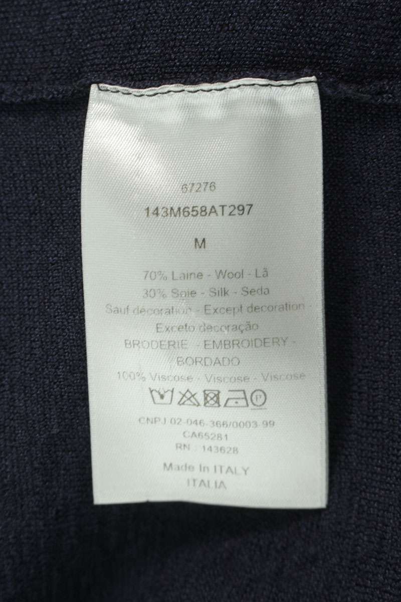 DIOR Logo Embroidered Mockneck Wool Silk Knit Navy Size M