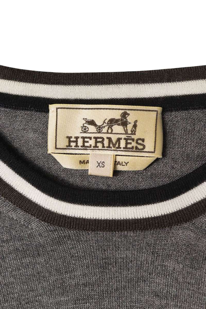 HERMES Cashmere Silk Crew Neck Knit Gray Size XS