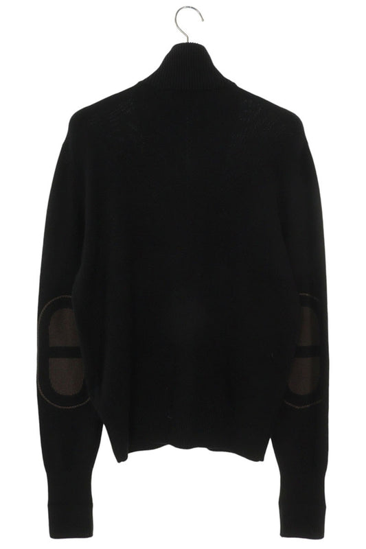 HERMES Chaine d'Ancre Elbow Patch Zip Knit Black Size XS