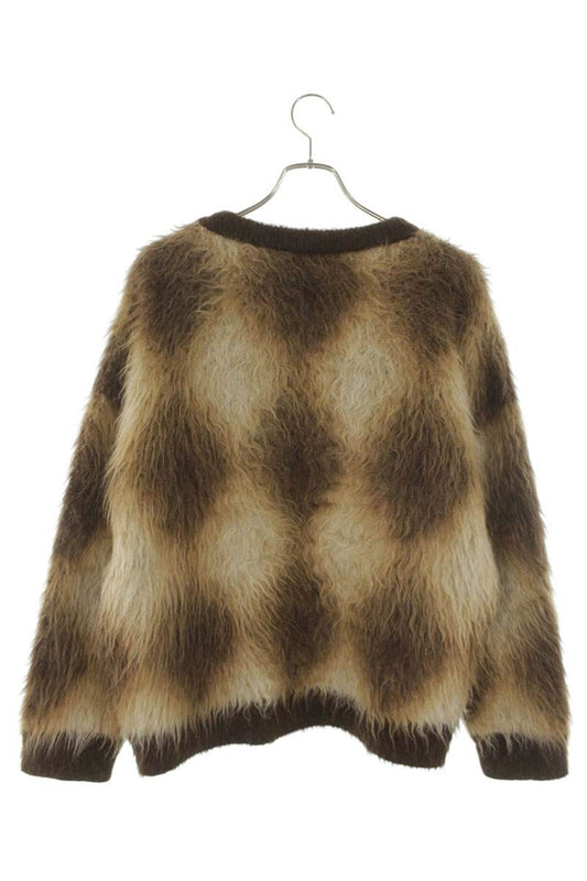 CELINE Cropped Boxy Argyle Mohair Knit Brown Size S
