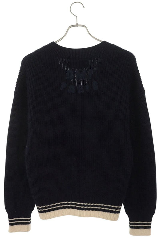 AMI Heart A Embroidered Wool V-Neck Knit Multi Size XS