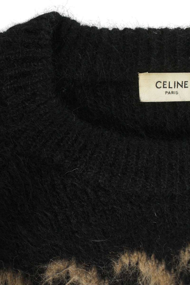 CELINE Alpaca Blend Crewneck Knit Black/Brown Size XL