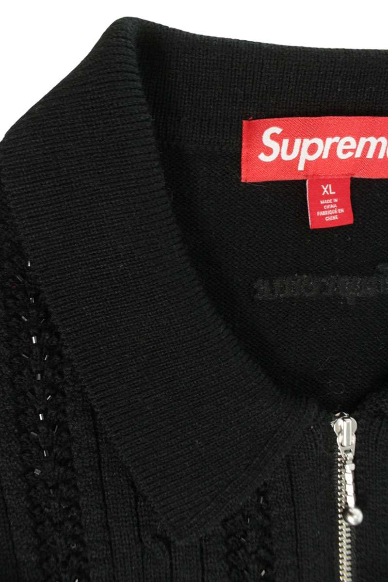 SUPREME 26SS Beaded Zip Short Sleeve Polo Sweater Size XL
