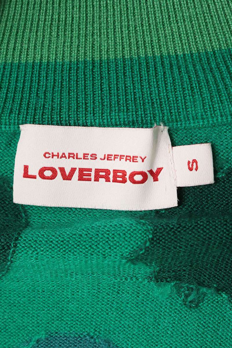 CHARLES JEFFREY LOVERBOY Graphic Wool Knit Green Size S