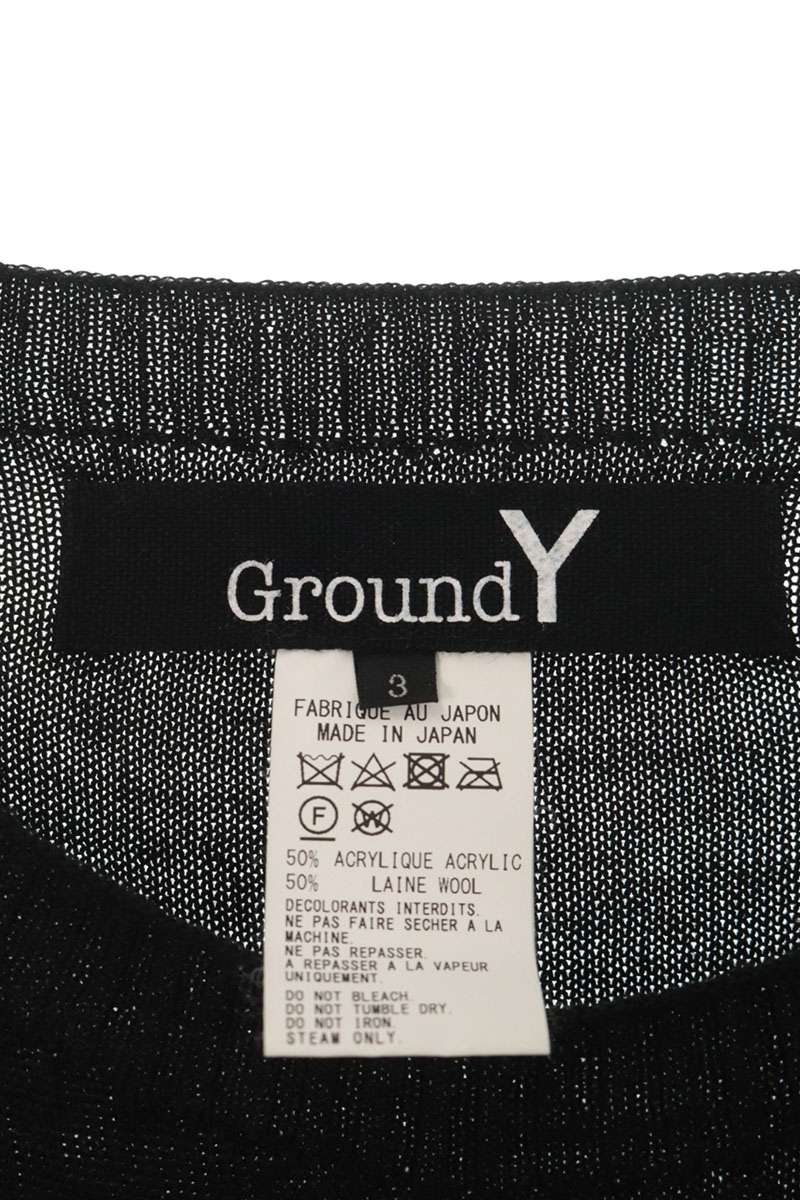 GroundY Long Slit Acrylic Wool Knit Black Size 3