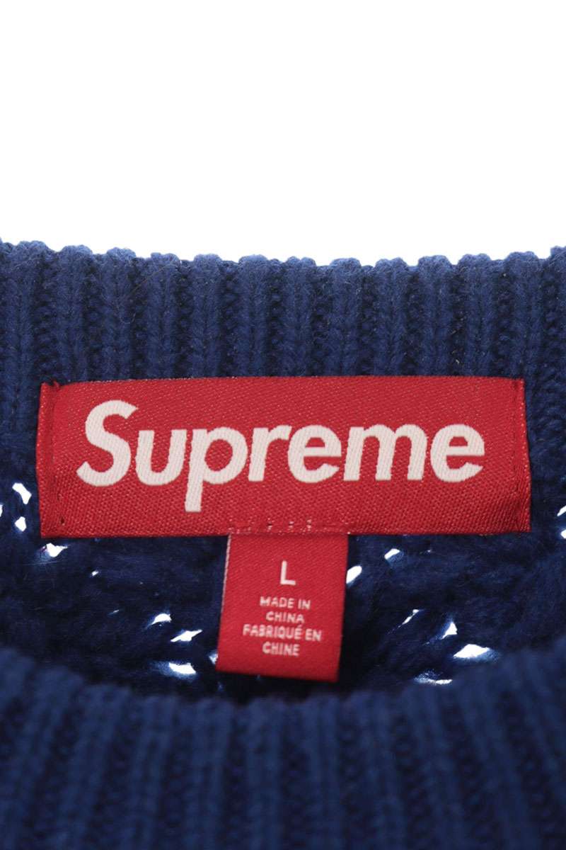 SUPREME Applique Cable Knit Wool Sweater Blue Size L
