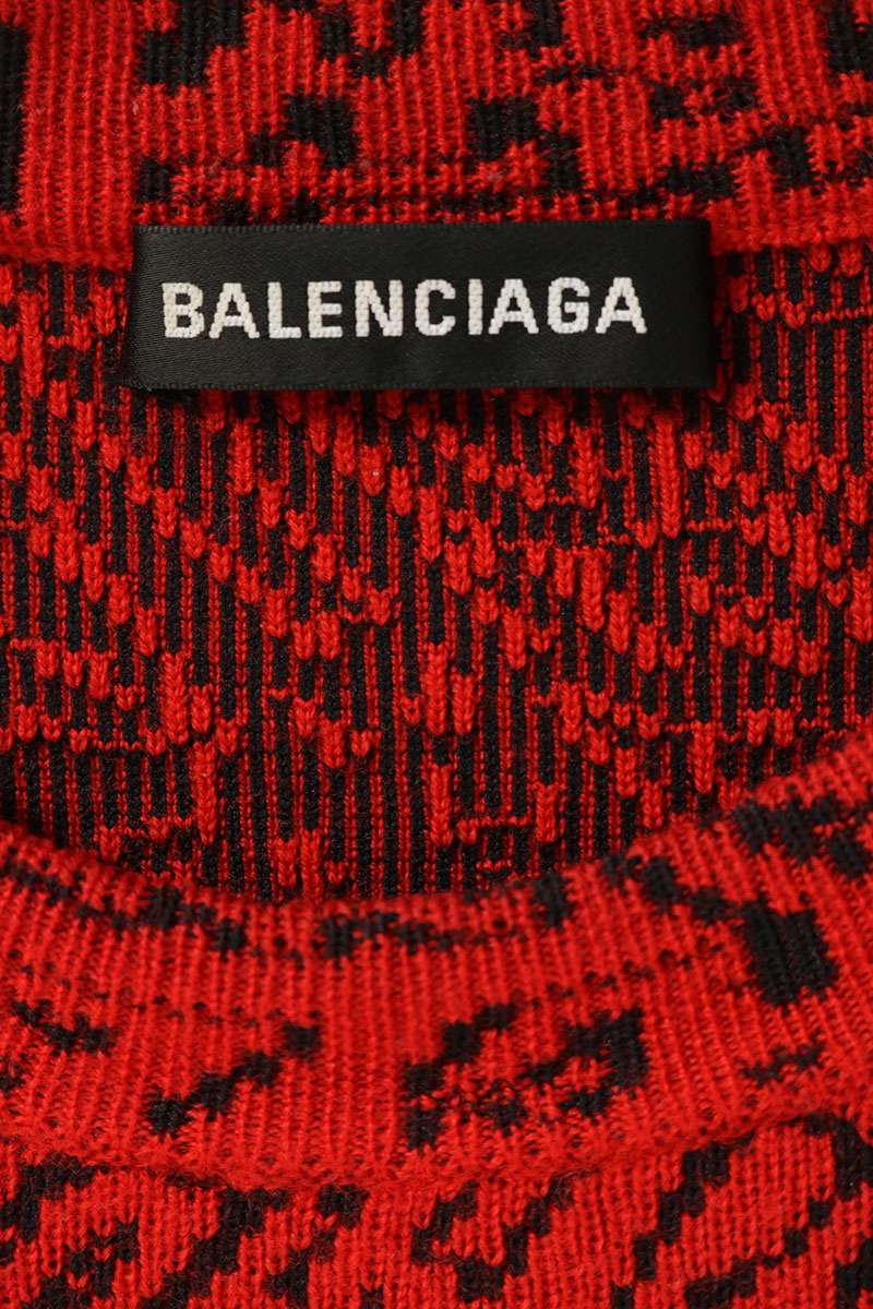 BALENCIAGA Red Black All-Over Logo Wool Sweater Size XS