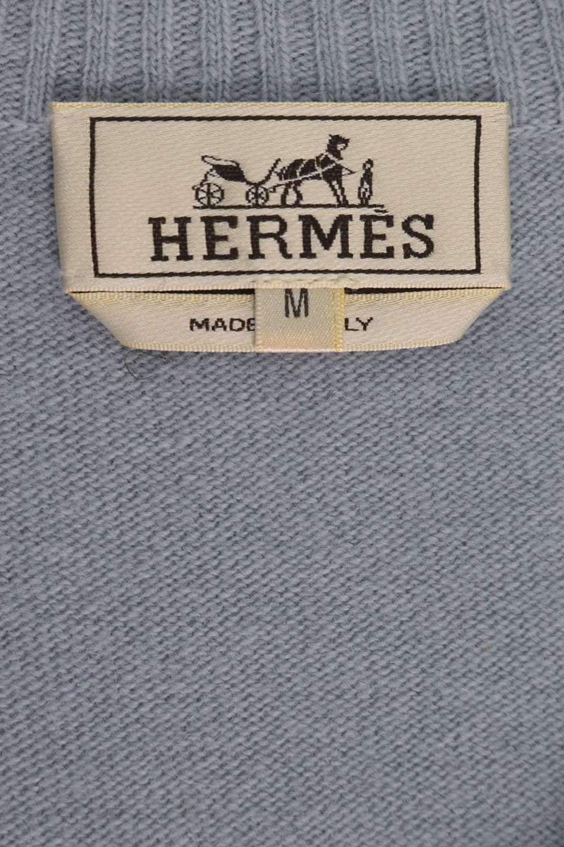 HERMES Half-Zip Knit Sweater Light Blue Size M
