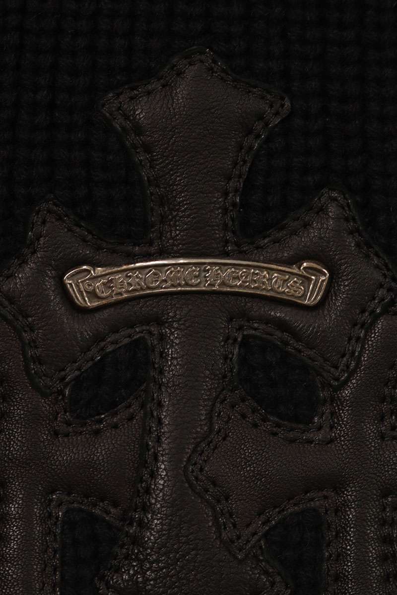 Chrome Hearts Leather Cemetery Cross Patch Knit Black Size L